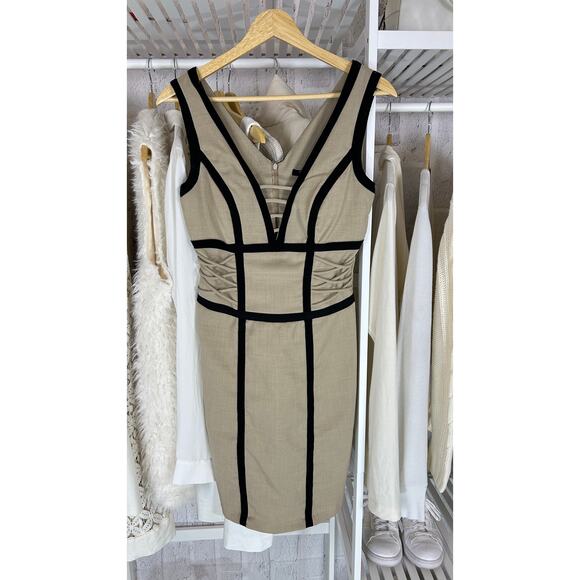 XOXO Women's Size 2 Juniors Size 5/6 Tan Sheath Dress with Black Edging #0278 - Picture 1 of 10